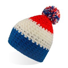 Adīta beanie tipa cepure ar iekšējo flīsa joslu, sarkana/zila/balta EVEREST cena un informācija | Vīriešu cepures, šalles, cimdi | 220.lv