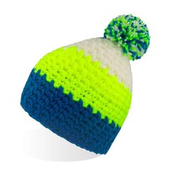 Adīta beanie tipa cepure ar iekšējo flīsa joslu, balta/zila/koši zaļa EVEREST cena un informācija | Vīriešu cepures, šalles, cimdi | 220.lv