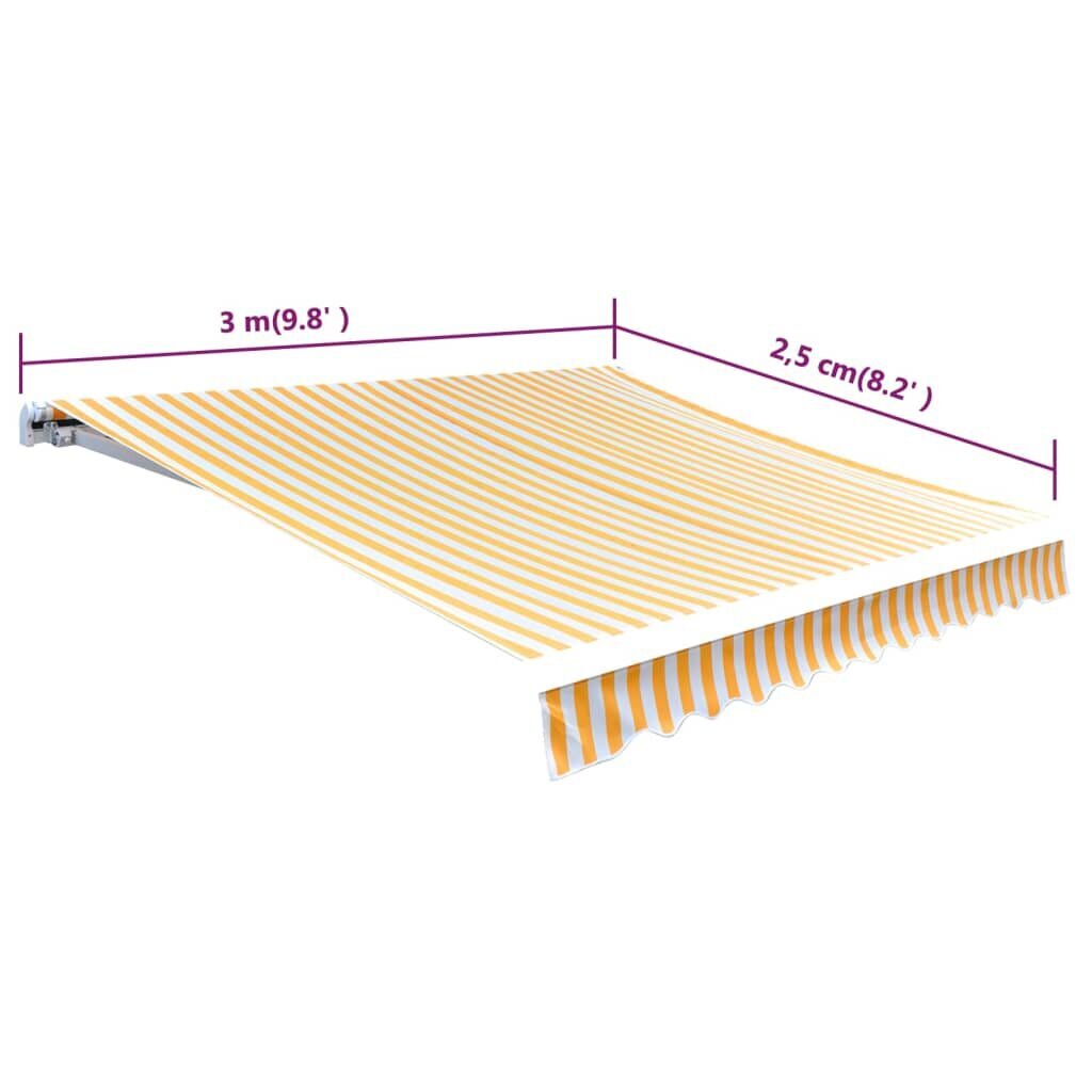 Markīze, aizsegs no saules, dzelteni balts brezents, 3 x 2,5 m cena un informācija | Saulessargi, markīzes un statīvi | 220.lv