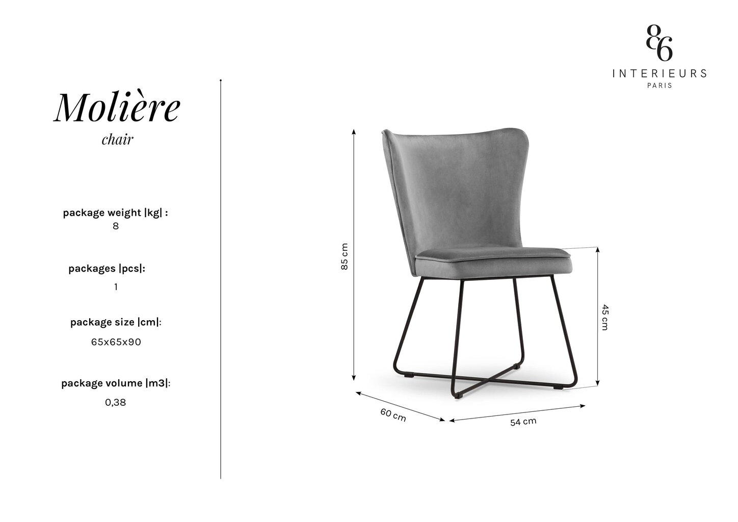 Krēsls Interieurs86 Moliere 85, gaiši violets цена и информация | Virtuves un ēdamistabas krēsli | 220.lv