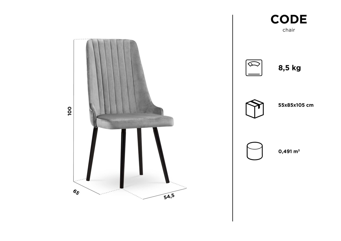 Krēsls Kooko Home Code, gaiši pelēks cena un informācija | Virtuves un ēdamistabas krēsli | 220.lv