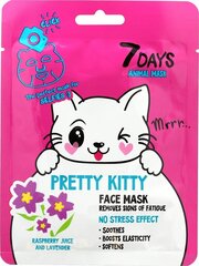 Расслабляющая тканевая маска для лица 7 Days Animal Pretty Kitty, 28 г цена и информация | Маски для лица, патчи для глаз | 220.lv