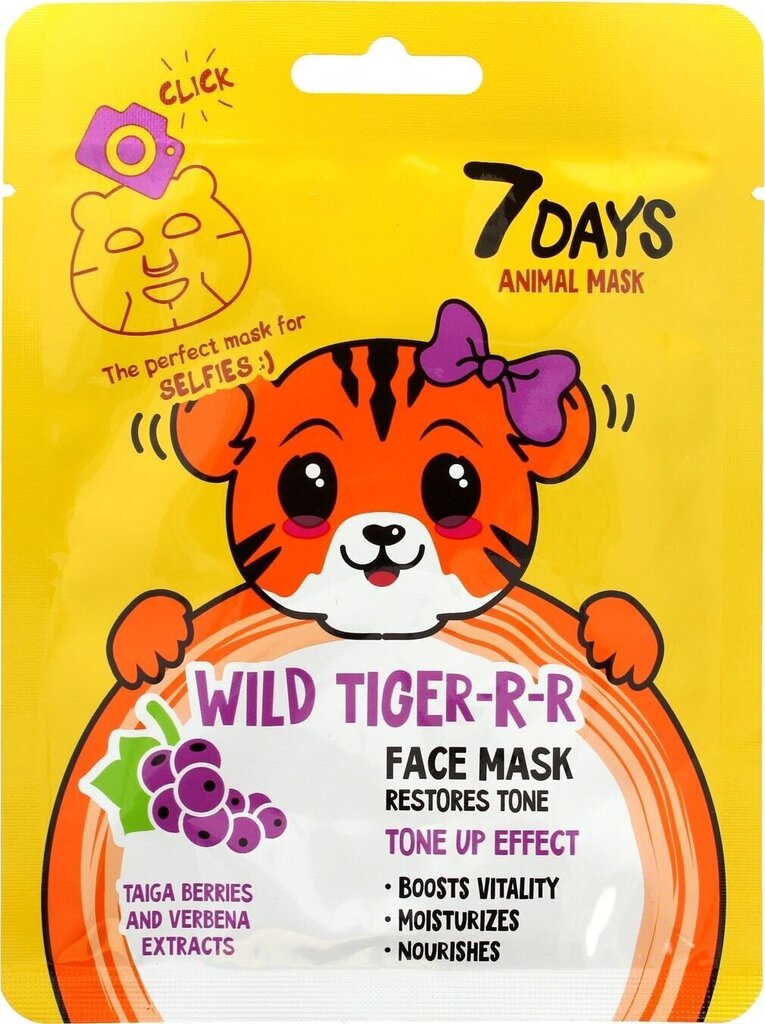 Tonizējoša sejas maska 7 Days Animal Wild Tiger-r-r, 28 g cena un informācija | Sejas maskas, acu maskas | 220.lv