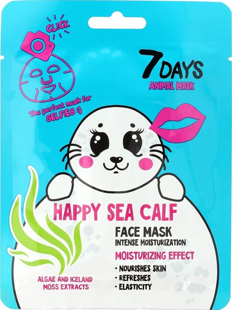 Mitrinoša sejas maska 7 Days Animal Happy Sea Calf, 28 g cena un informācija | Sejas maskas, acu maskas | 220.lv