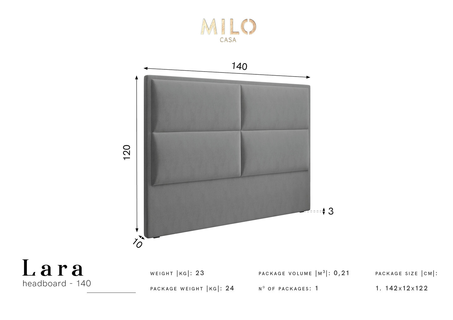 Gultas galvgalis Milo Casa Lara 140 cm, gaiši violets cena un informācija | Gultas | 220.lv