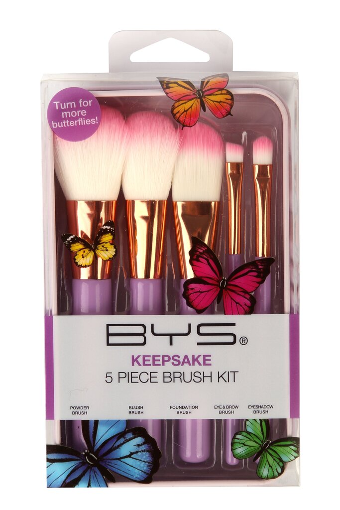 BYS Komplekts grima uzklāšanai Makeup Brushes In Keepsake Butterfly Tin Lilac 5 pc cena un informācija | Kosmētikas otas, sūkļi | 220.lv