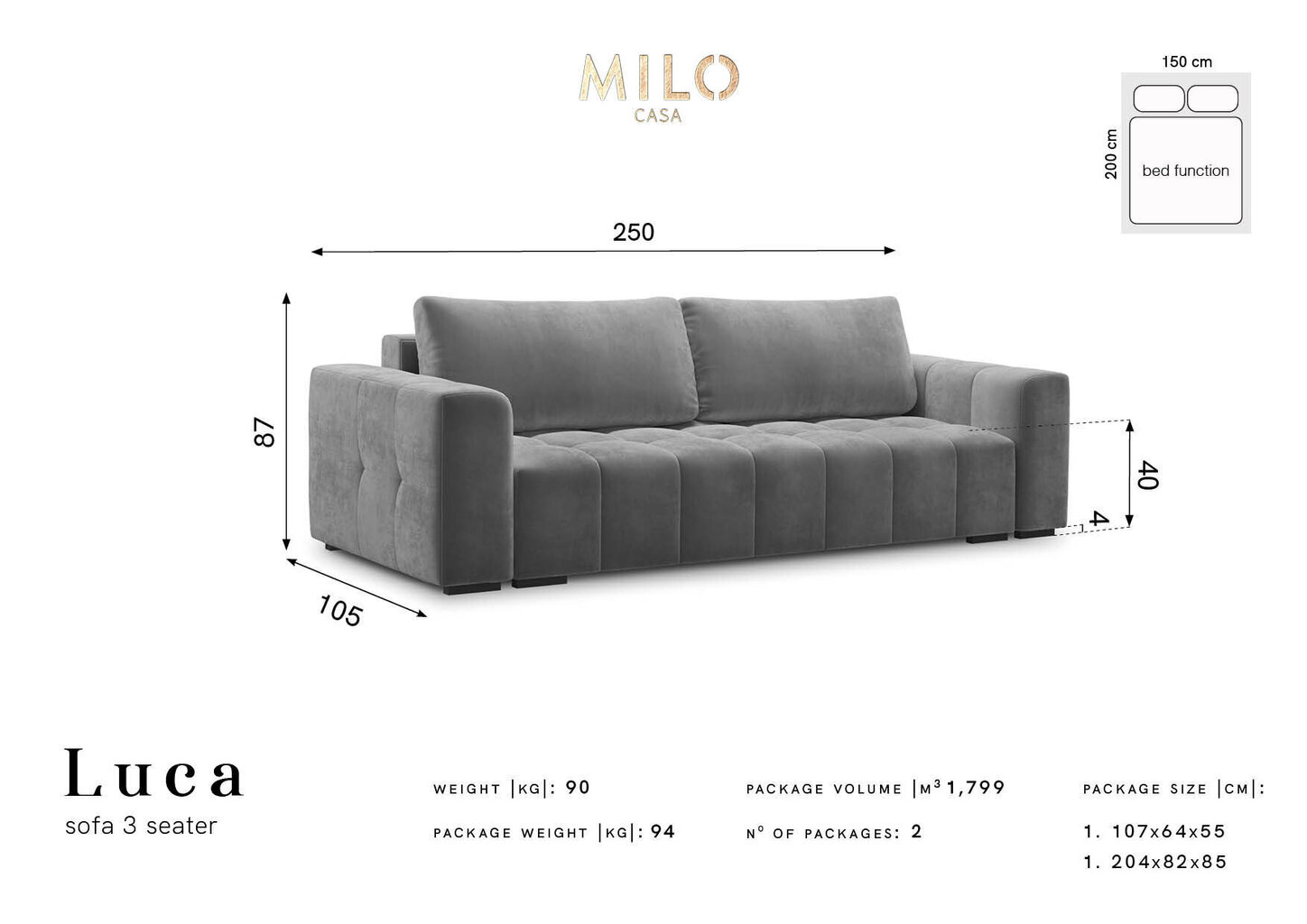 Dīvāns Milo Casa Luca, zils cena un informācija | Dīvāni | 220.lv