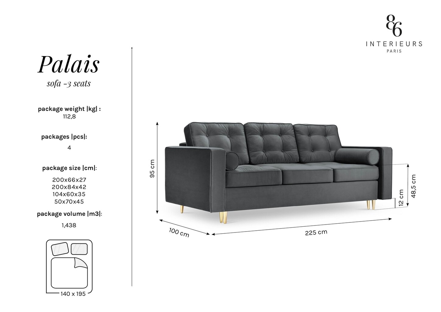 Dīvāns Interieurs86 Palais, smilškrāsas/zeltainas krāsas cena un informācija | Dīvāni | 220.lv