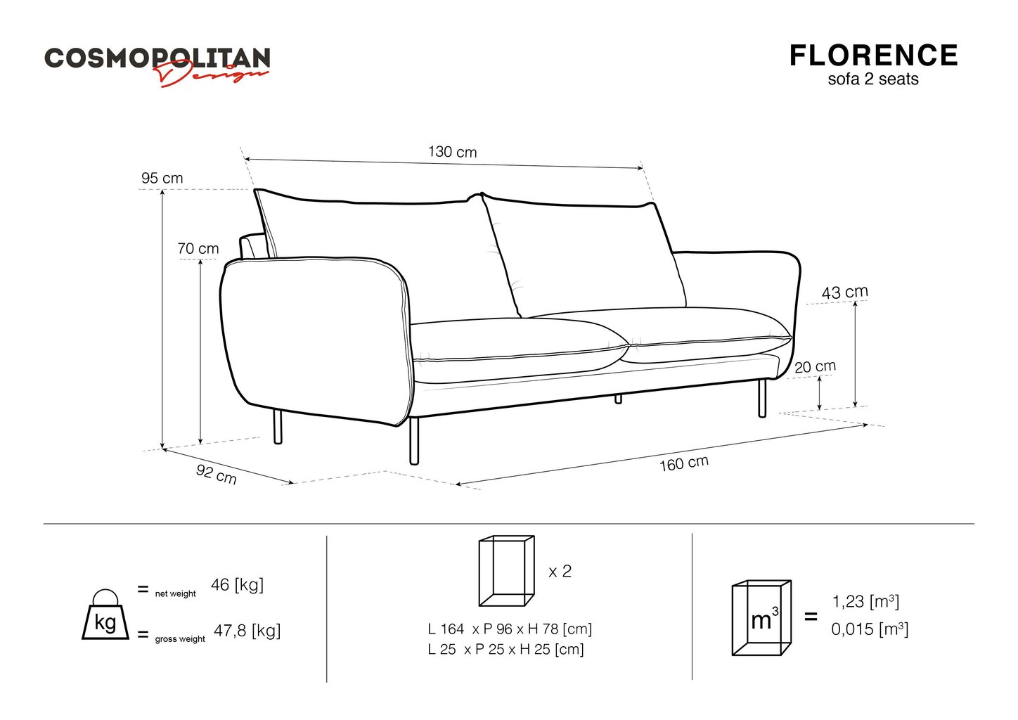 Divvietīgs dīvāns Cosmopolitan Design Florence, dzeltens cena un informācija | Dīvāni | 220.lv