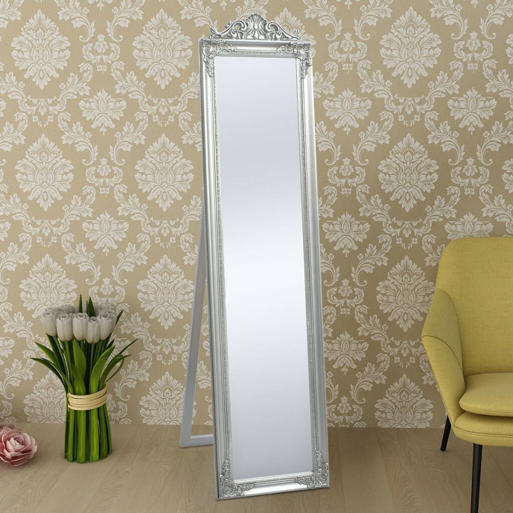 Brīvi stāvošs spogulis, baroka stilā, 160x40cm, sudraba krāsā cena un informācija | Spoguļi | 220.lv