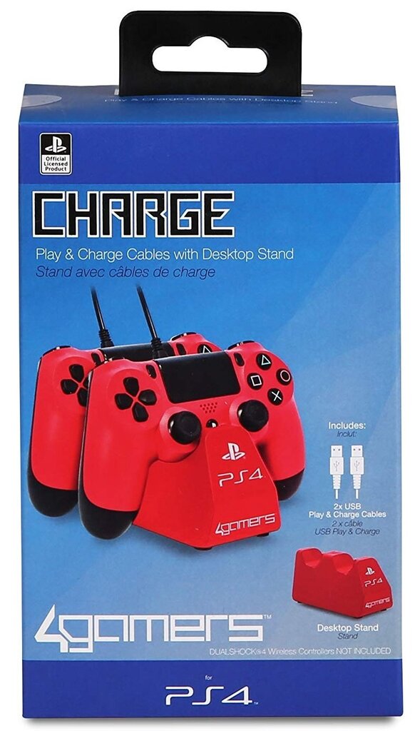 Uzlādes statīvs PS4 Dual Controller Play Charge Desktop Stand Red cena un informācija | Spēļu kontrolieri | 220.lv