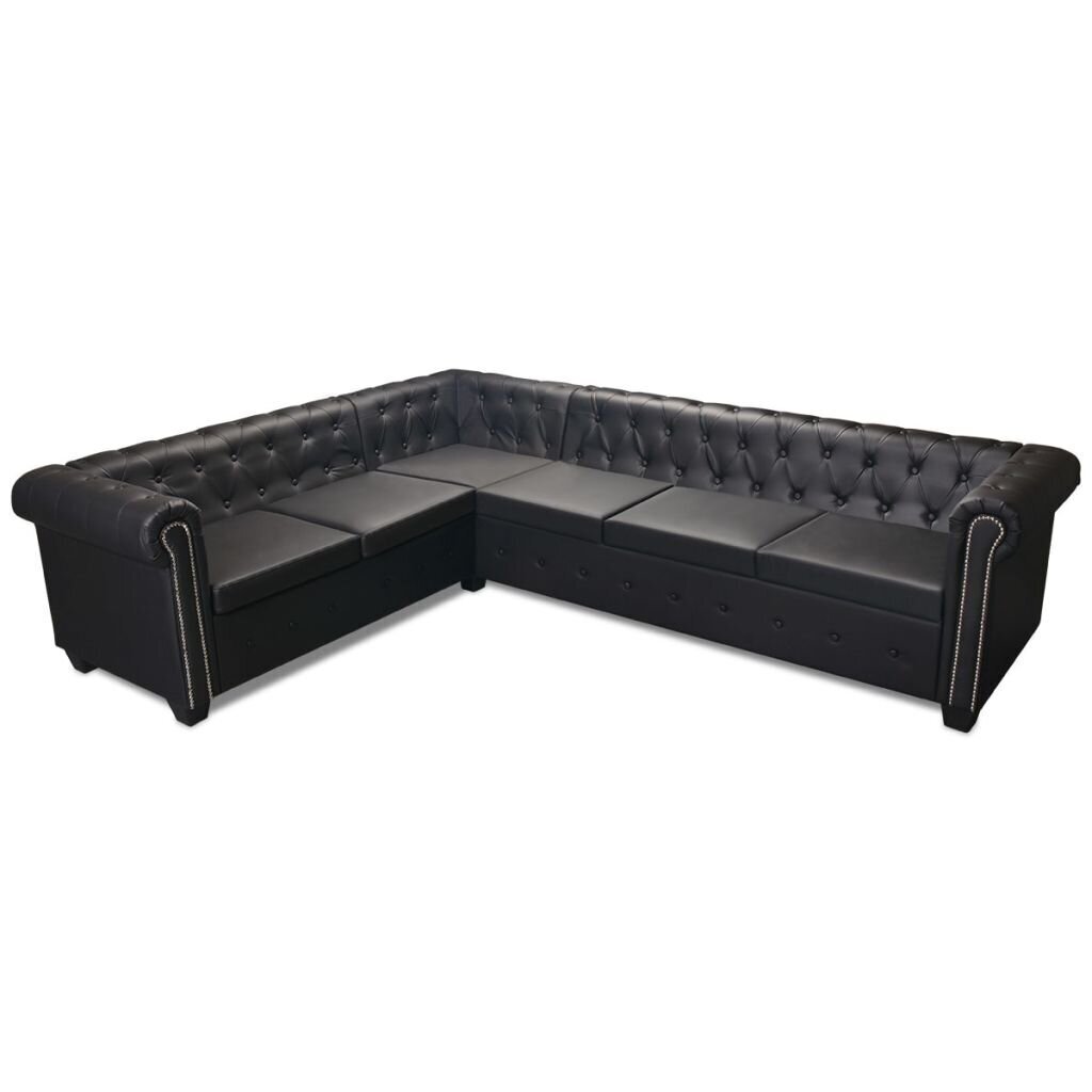 Stūra sešvietīgais dīvāns, melnas krāsas cena un informācija | Stūra dīvāni | 220.lv