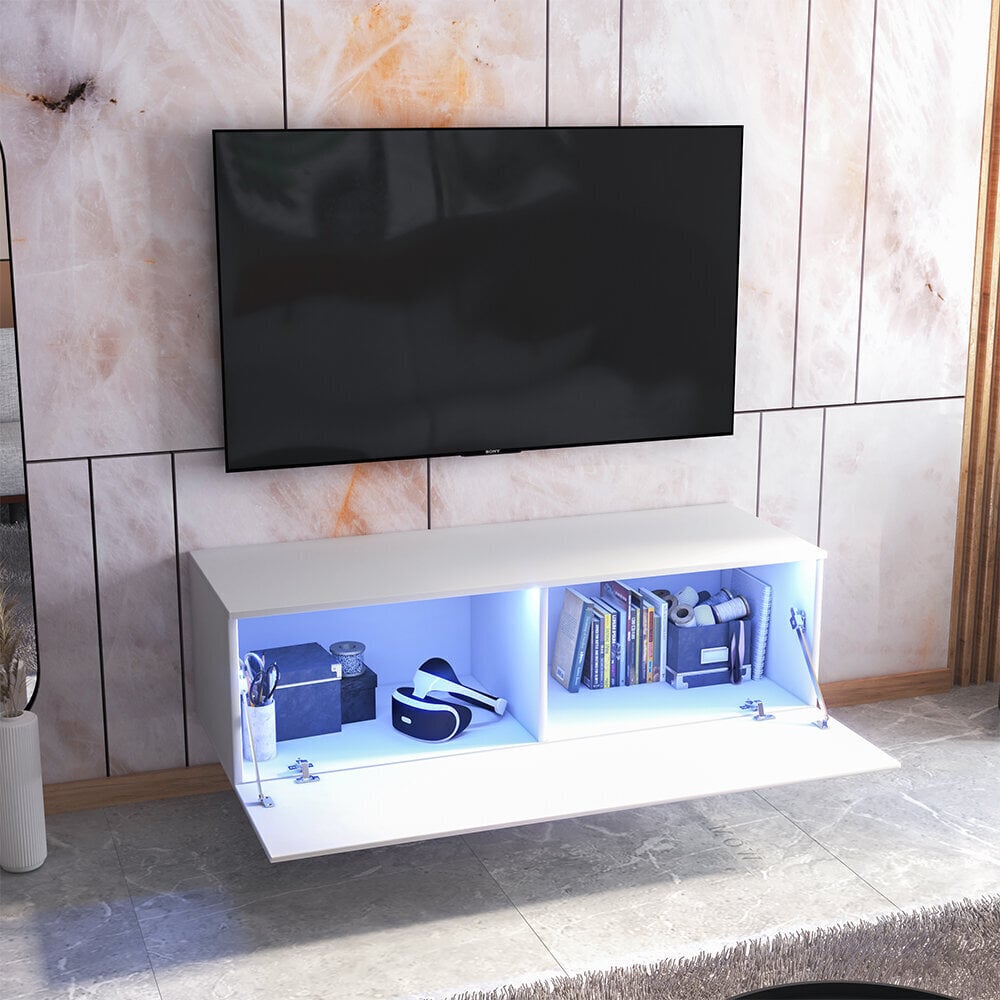 TV galdiņš Sesley Skylara LED, 140 cm, balts cena un informācija | TV galdiņi | 220.lv