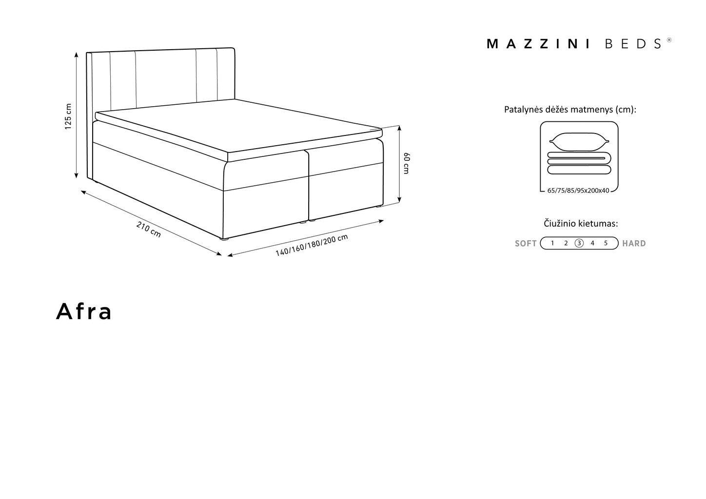 Gulta Mazzini Beds Afra 200x200 cm, tumši pelēka цена и информация | Gultas | 220.lv