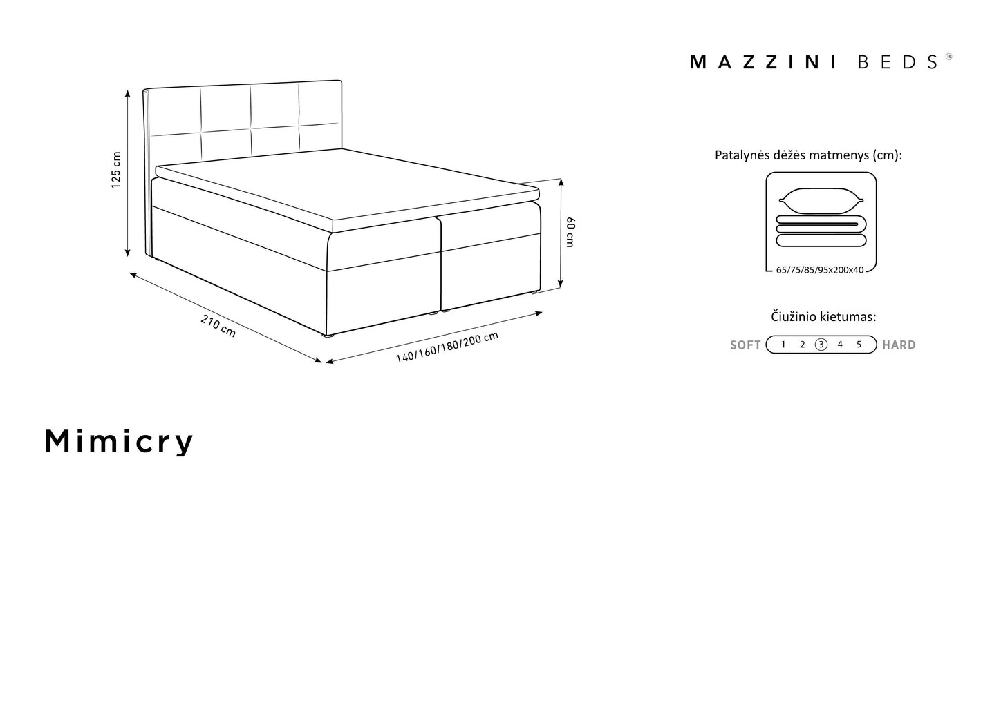 Gulta Mazzini Beds Mimicry 200x200 cm, gaiši zila cena un informācija | Gultas | 220.lv