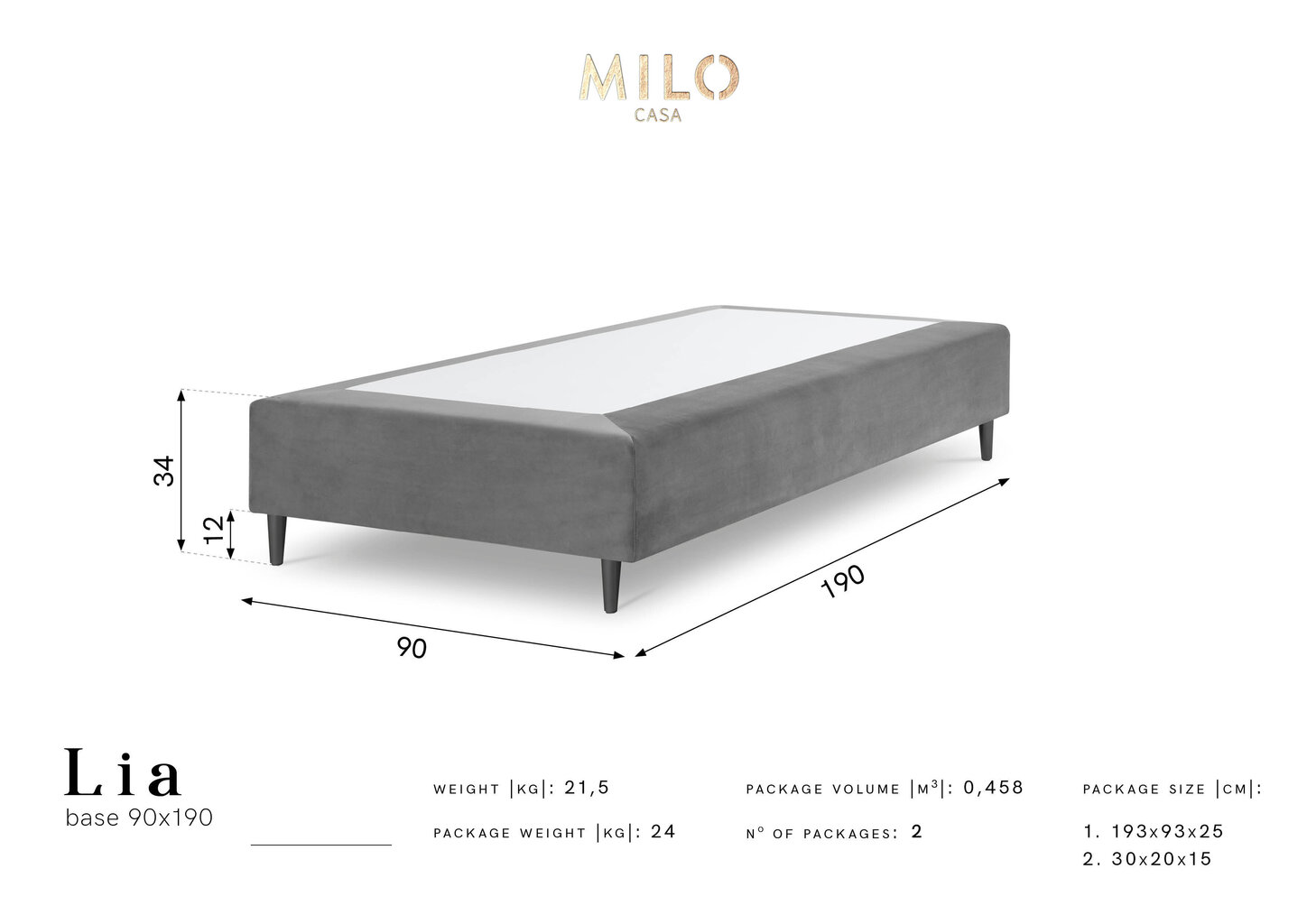 Kušete Milo Casa Lia 90x190, tumši zila/melna цена и информация | Gultas | 220.lv