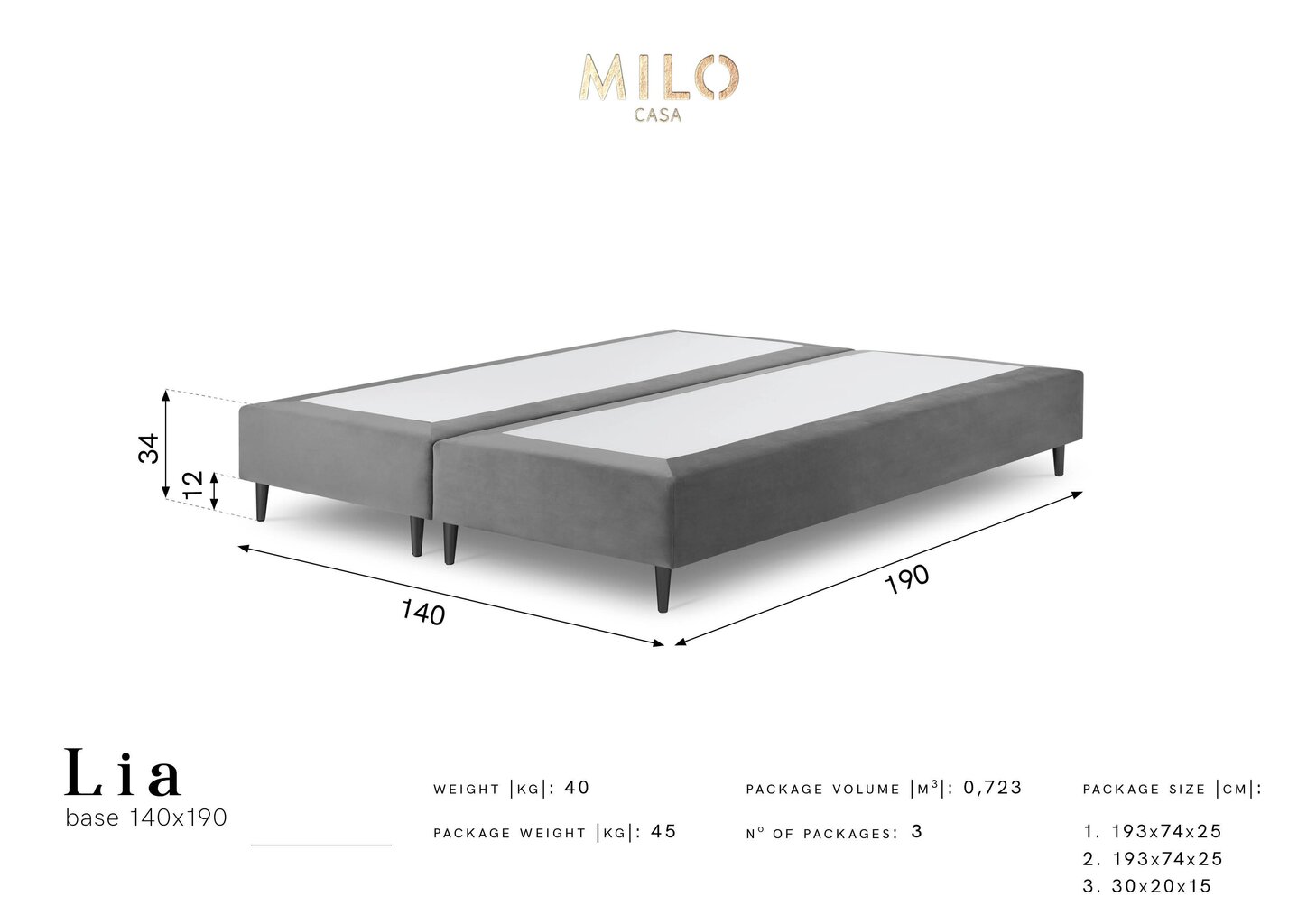 Kušete Milo Casa Lia 140x190, smilškrāsas/melna цена и информация | Gultas | 220.lv