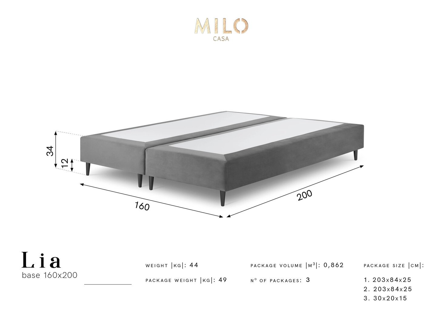 Kušete Milo Casa Lia 160x200, melna цена и информация | Gultas | 220.lv