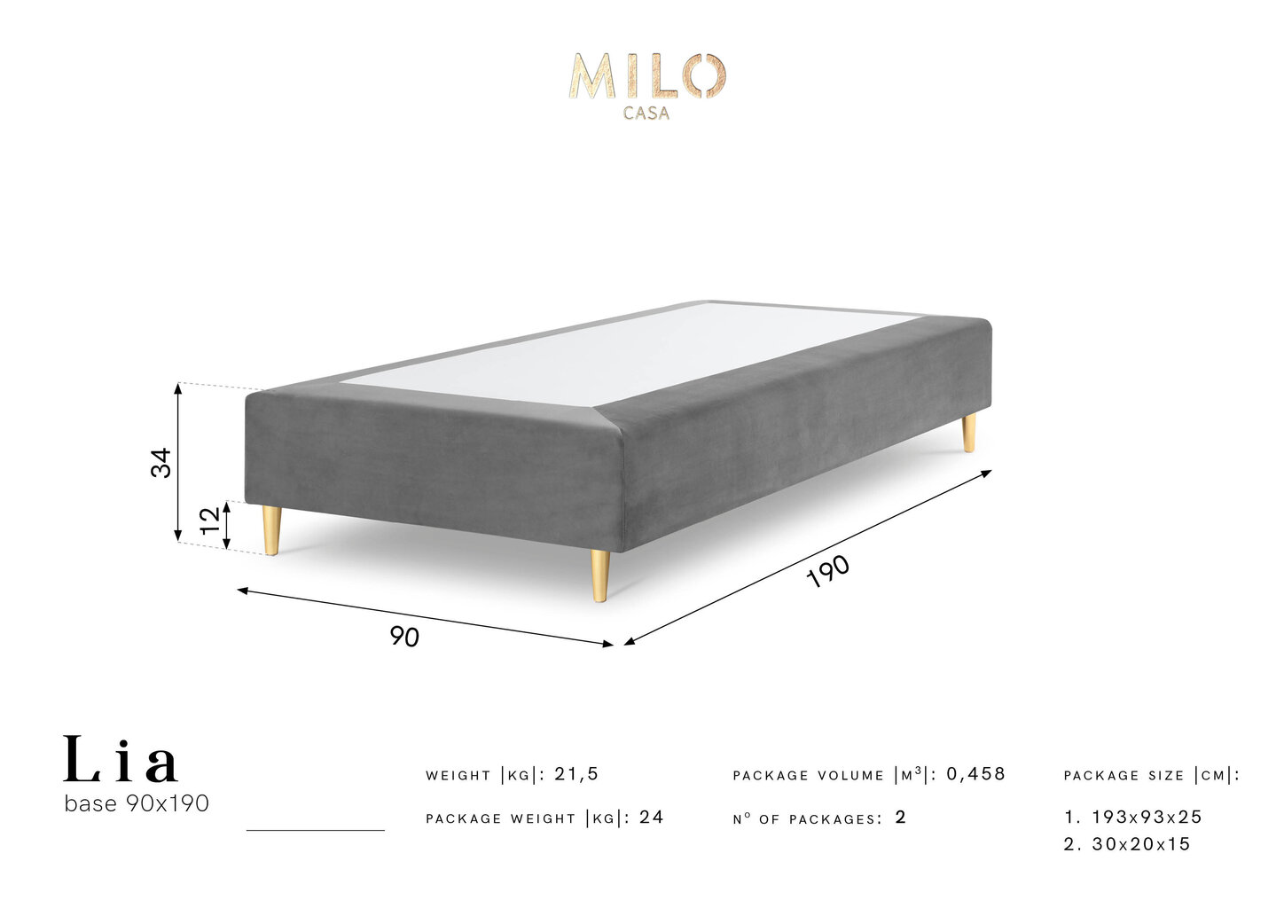 Kušete Milo Casa Lia 90x190, zila цена и информация | Gultas | 220.lv