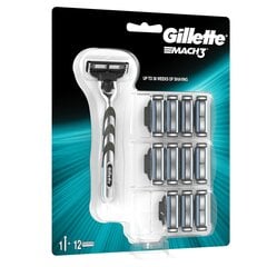 Набор Gillette Mach3: бритва + бритвенные головки 12 шт. цена и информация | Косметика и средства для бритья | 220.lv