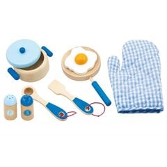 Rotaļlietas koka virtuves piederumu komplekts, zils cena un informācija | Rotaļlietas zīdaiņiem | 220.lv
