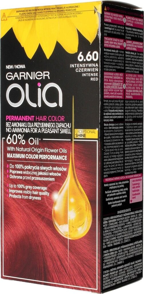Eļļas bāzes ilgnoturīga matu krāsa bez amonjaka Garnier Olia 6.60 Intense Red цена и информация | Matu krāsas | 220.lv