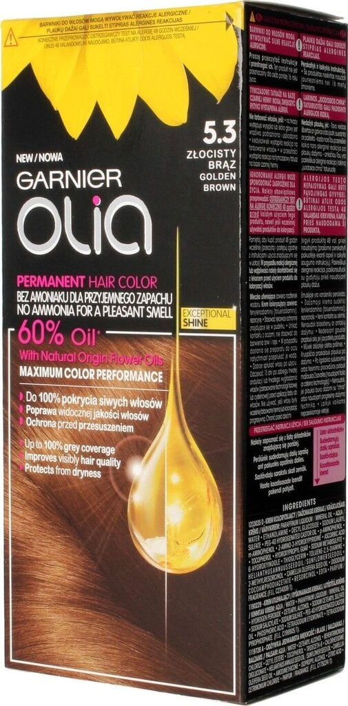 Eļļas bāzes ilgnoturīga matu krāsa bez amonjaka Garnier Olia 5.3 Golden Brown cena un informācija | Matu krāsas | 220.lv