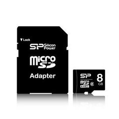 Накопитель Silicon Power microSDHC 8GB Class10 + SD адаптер цена и информация | Карты памяти для телефонов | 220.lv