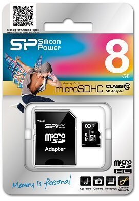 Silicon Power atmiņas karte microSDHC 8GB Class 10 + adapteris цена и информация | Atmiņas kartes mobilajiem telefoniem | 220.lv