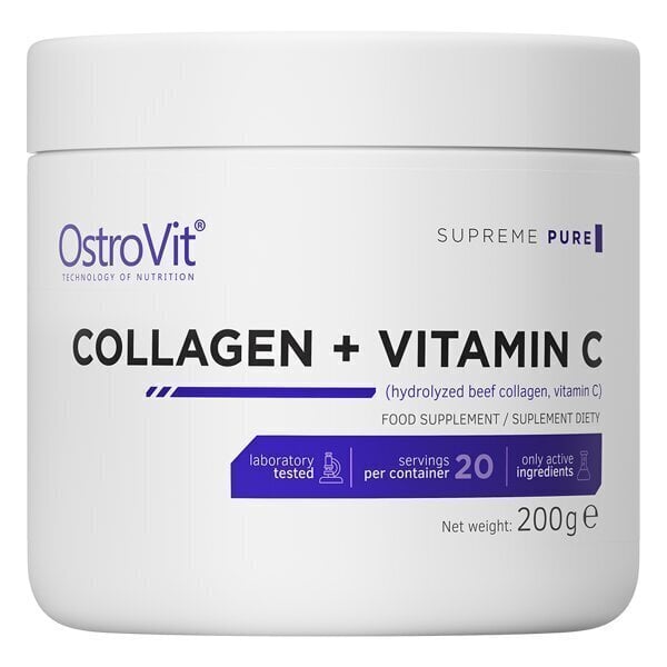 Uztura bagātinātājs OstroVit Supreme Pure Collagen + Vitamin C (200 g) цена и информация | Vitamīni, preparāti, uztura bagātinātāji labsajūtai | 220.lv