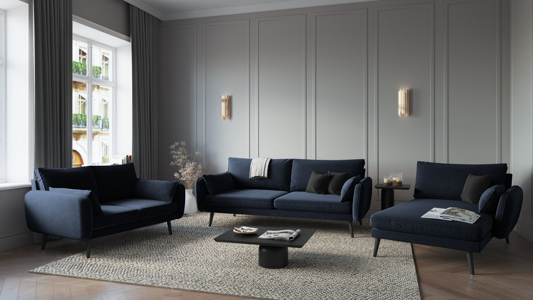 Divvietīgs dīvāns Kooko Home Lento, tumši zils cena un informācija | Dīvāni | 220.lv