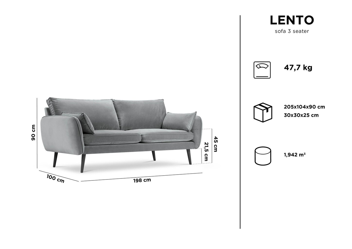 Trīsvietīgs dīvāns Kooko Home Lento, tumši zils cena un informācija | Dīvāni | 220.lv