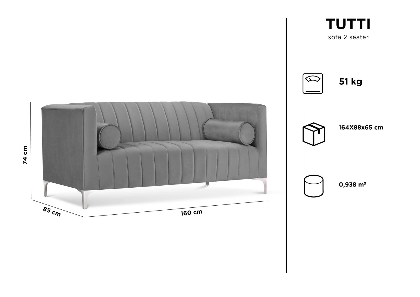 Divvietīgs dīvāns Kooko Home Tutti, melns цена и информация | Dīvāni | 220.lv