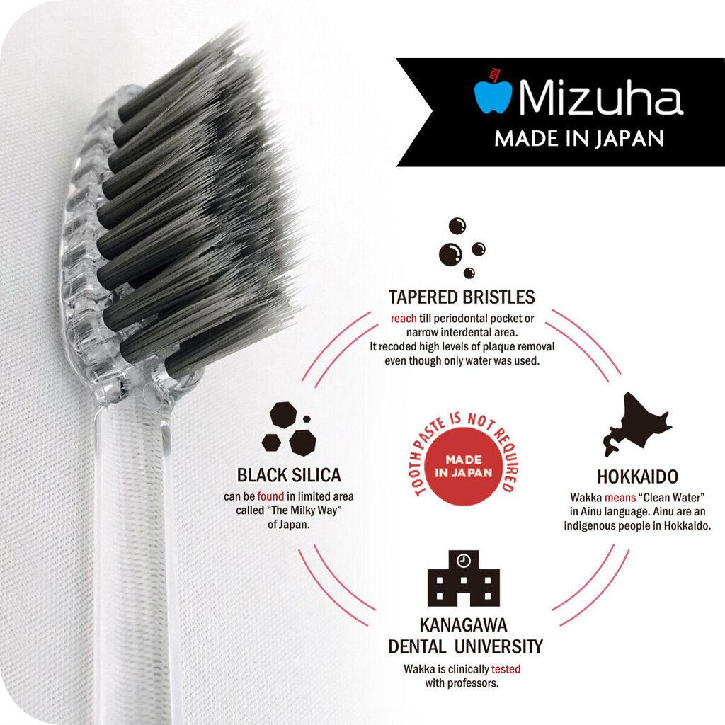 Zobu birste ar melnu silīcija dioksīdu Mizuha Wakka, Soft, 1 gab. cena un informācija | Zobu pastas, birstes | 220.lv
