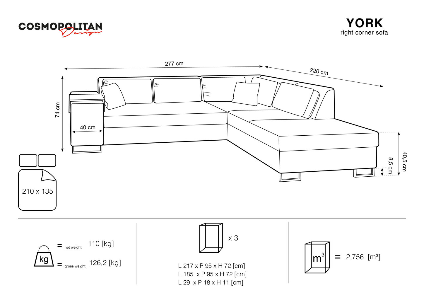 Stūra dīvāns Cosmopolitan Design York, rozā cena un informācija | Stūra dīvāni | 220.lv