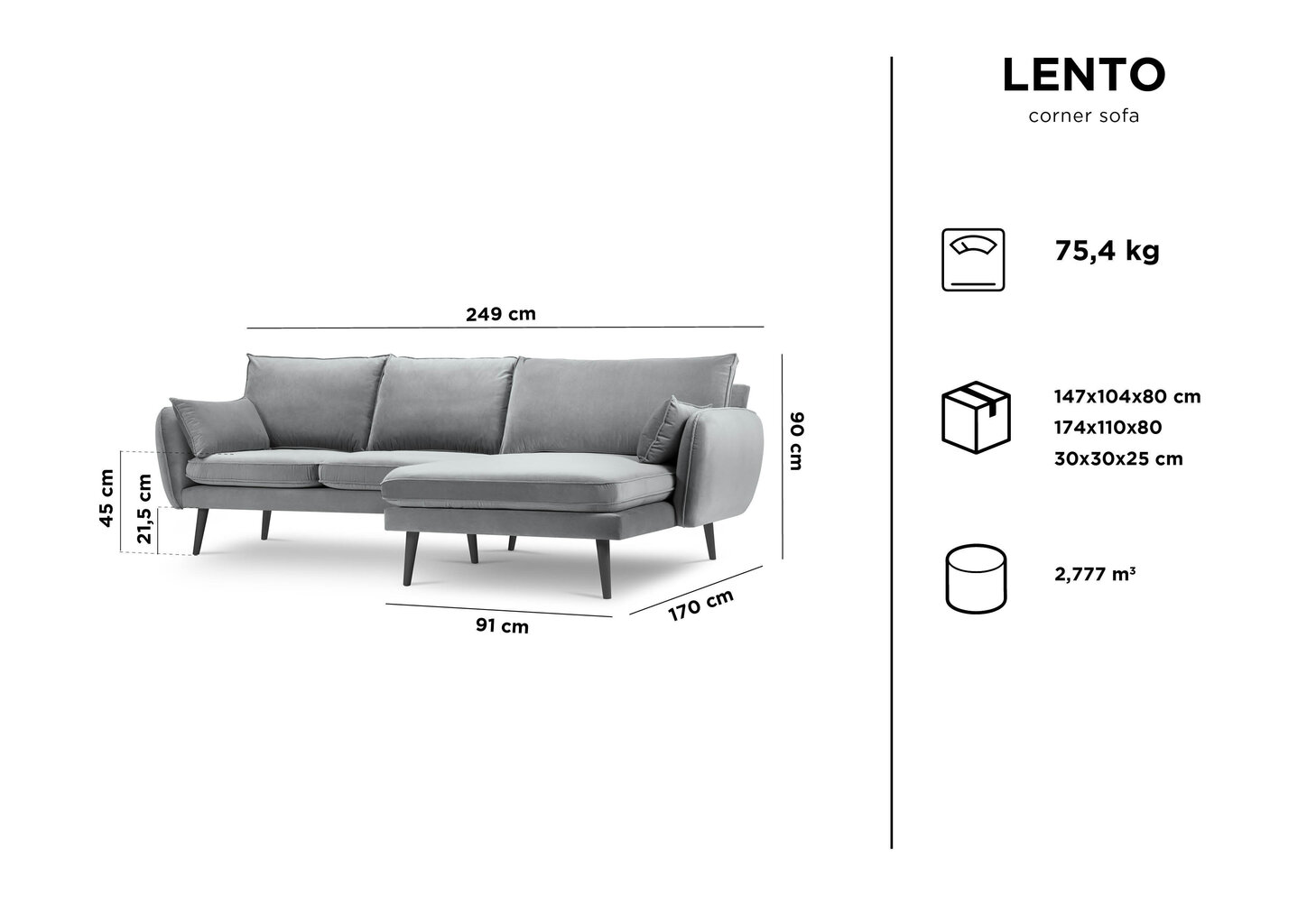 Stūra dīvāns Kooko Home Lento, zils/melns cena un informācija | Stūra dīvāni | 220.lv