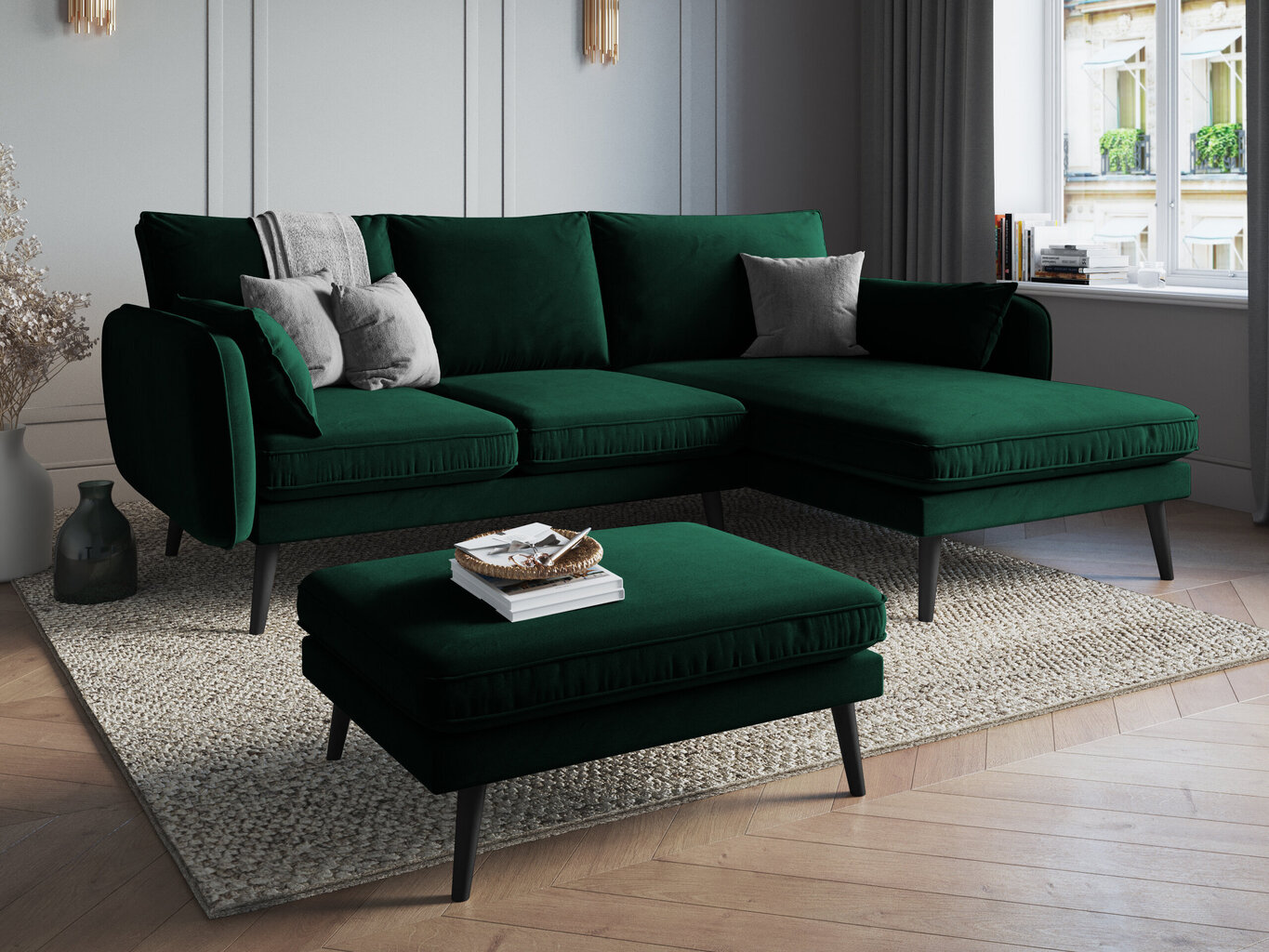 Stūra dīvāns Kooko Home Lento, tumši zaļš/melns cena un informācija | Stūra dīvāni | 220.lv