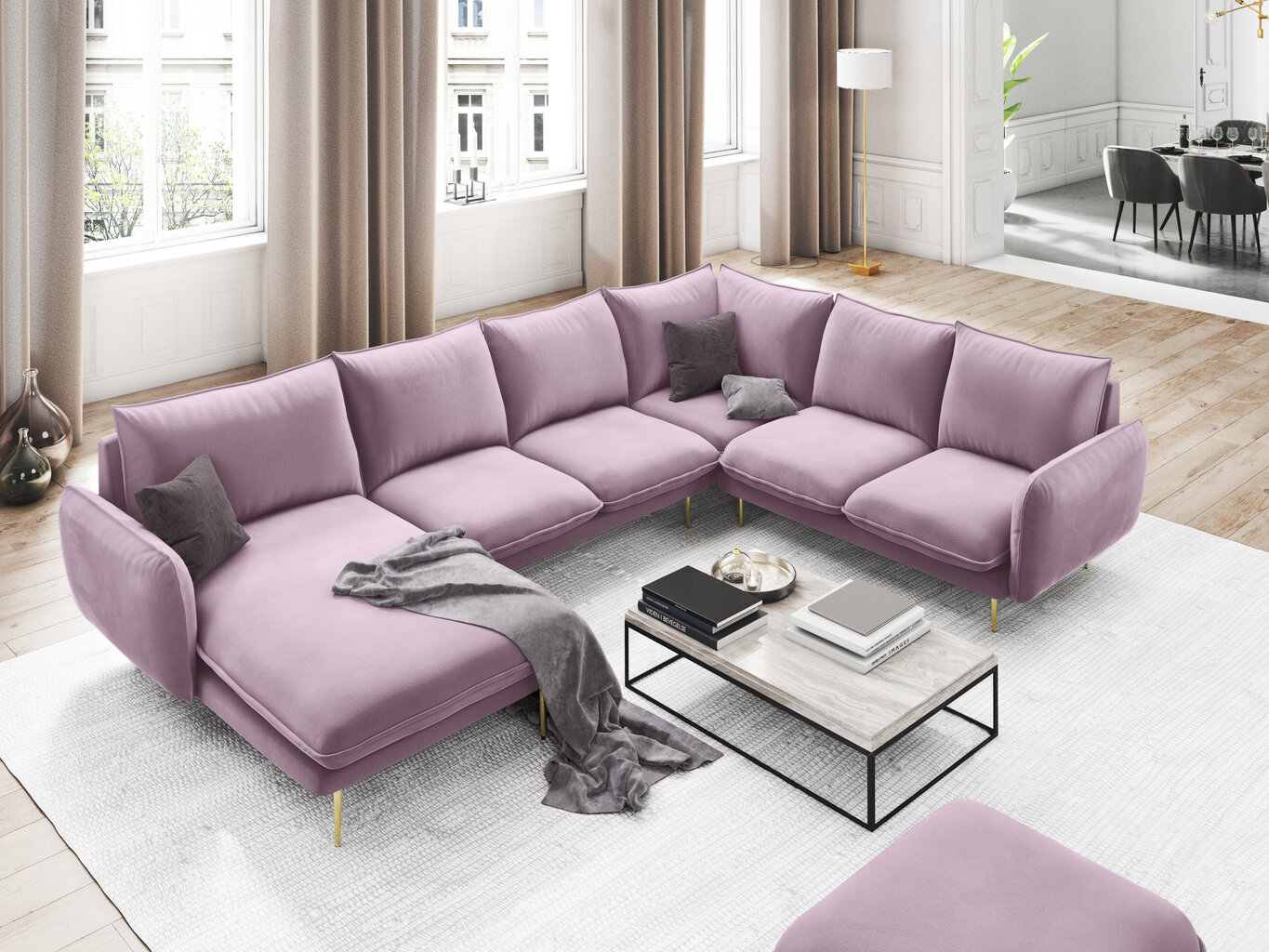 Stūra dīvāns Cosmopolitan Design Panoramic Vienna, rozā/zeltains cena un informācija | Stūra dīvāni | 220.lv