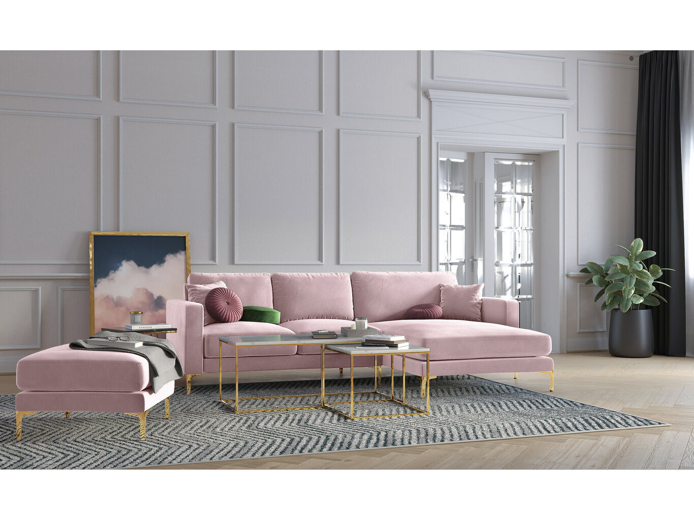 Stūra dīvāns Kooko Home Poeme, rozā cena un informācija | Stūra dīvāni | 220.lv