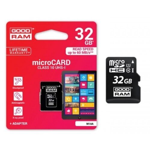 Atminas karte Goodram microSD 32Gb (class 10) + SD adapter цена и информация | Atmiņas kartes mobilajiem telefoniem | 220.lv