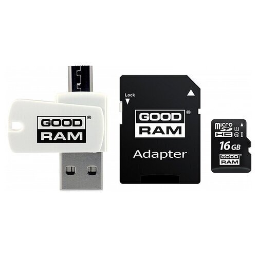 Goodram All In One 16GB Class 10/UHS 1 + Adapter + USB Reader cena un informācija | USB Atmiņas kartes | 220.lv