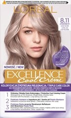 Matu krāsa L'Oréal Paris Excellence Cool Creme, 8.11 Ultra Gaiša pelnu blondīne cena un informācija | Matu krāsas | 220.lv