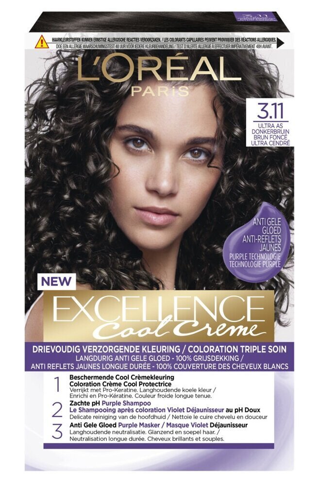 Matu krāsa L'Oréal Paris Excellence Cool Creme, 3.11 Ultra tumša pelnu brunete цена и информация | Matu krāsas | 220.lv