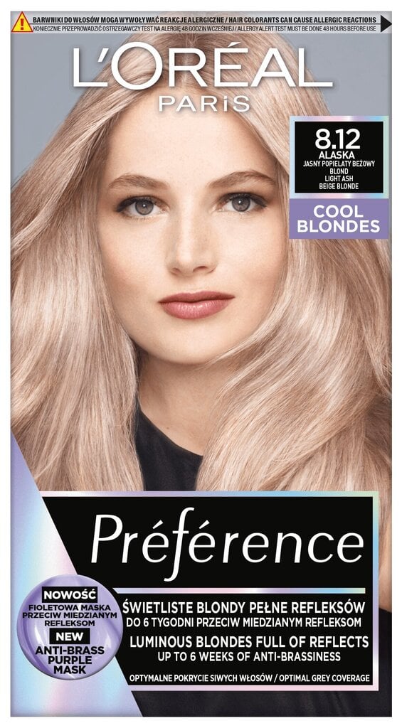 Ilgnoturīga matu krāsa L'Oréal Paris Preference, 8.12 Alaska cena un informācija | Matu krāsas | 220.lv