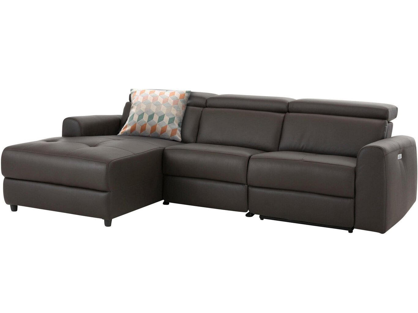 Stūra dīvāns ar elektriskās atpūtas funkciju Notio Living Capena, mākslīgā āda, tumši brūns цена и информация | Stūra dīvāni | 220.lv