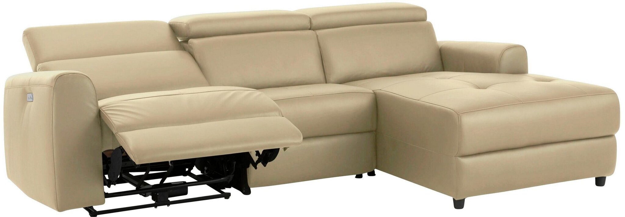 Stūra dīvāns ar elektrisko atpūtas funkciju Notio Living Capena, mākslīgā āda, krēmkrāsas cena un informācija | Stūra dīvāni | 220.lv