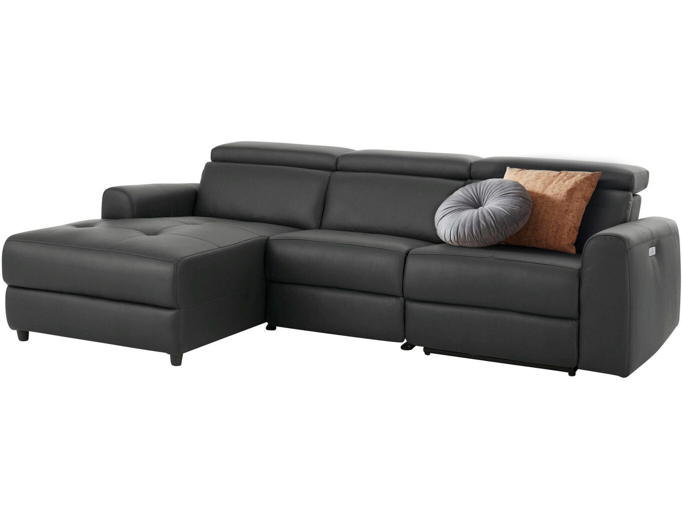 Stūra dīvāns ar elektrisko atpūtas funkciju Notio Living Capena, mākslīgā āda, tumši pelēks cena un informācija | Stūra dīvāni | 220.lv