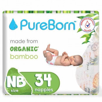 PureBorn органические подгузники из бамбукового волокна NB (0-4.5kg), 34шт. цена и информация | Подгузники | 220.lv