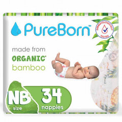 PureBorn органические подгузники из бамбукового волокна NB (0-4.5kg), 34шт. цена и информация | Подгузники | 220.lv