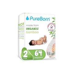 PureBorn Organiskās autiņbiksītes no bambusa, 3-6 kg, 64 gab. цена и информация | Подгузники | 220.lv